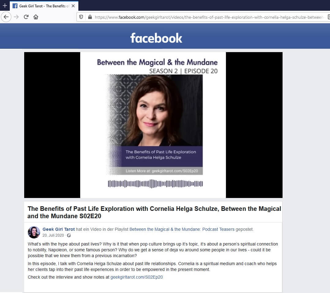 Facebook post announcing the podcast episode Between the Magical & the Mundane with Cornelia Helga Schulze
